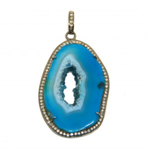 Blue Agate Pave Diamond Pendant