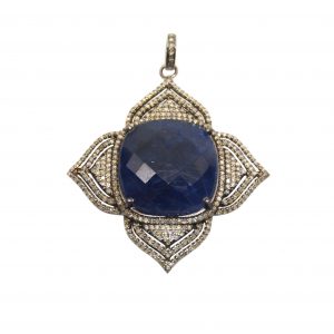 Blue Sapphire Pave Diamond Lotus Pendant