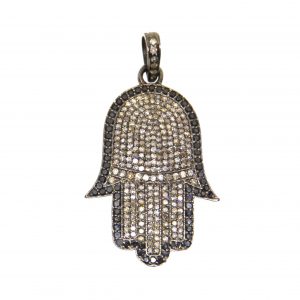 Hamsa Black Diamond Pave Pendant