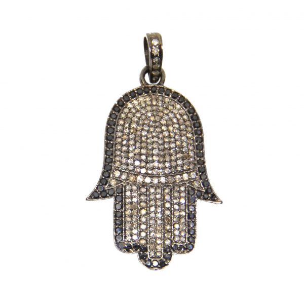 Hamsa Black Diamond Pave Pendant