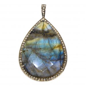 Labrodorite Tear Drop Shaped Pave Diamond Pendant