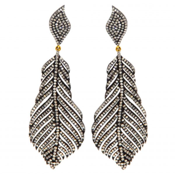 Pave Diamond Feather Earring