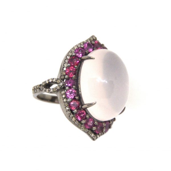 Rose Quartz Pave Diamond Ring