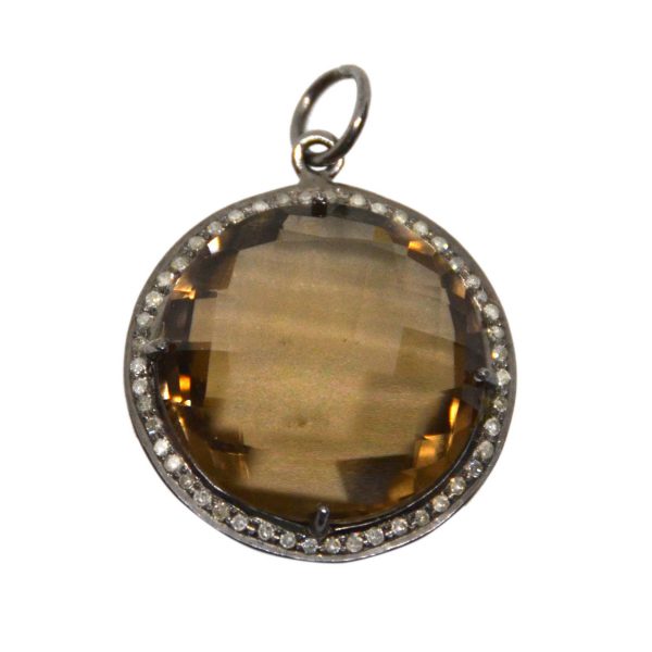 Smokey Quartz Pave Diamond Pendant