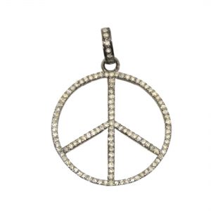 White Enamel Pave Diamond Peace Pendant